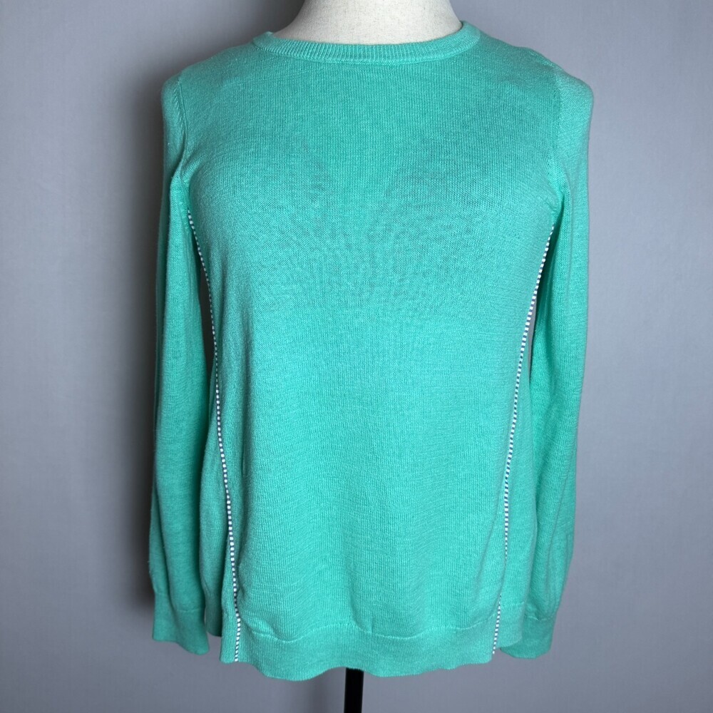 Vineyard Vines Teal Blue Crew Neck Lightweight Sweater, Ladies M, Linen-Cotton